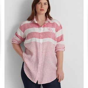 Ralph Lauren Black Label Pink and White Striped Linen Top (XL)